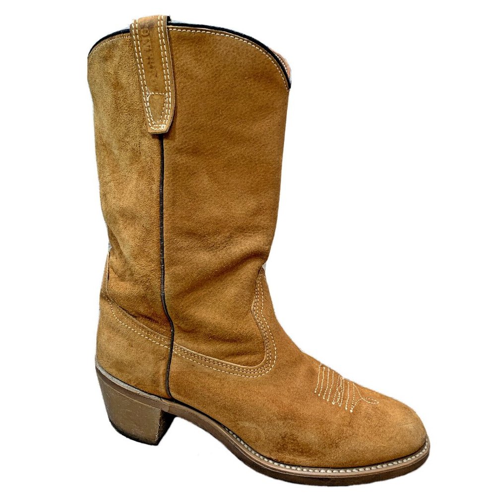 Vtg 1970s-80s Wolverine Women's Short Suede Western Boot Brown Vibram Sz 9.5 B